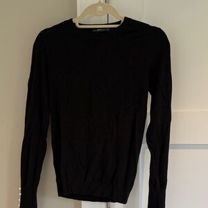 Zara Black Knit Top with Pearl Detail